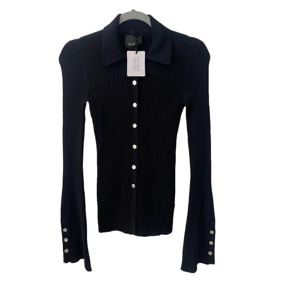 Le Ore Rimini Flared-cuff Ribbed Cardigan - Black size XS New with tags - Picture 1 of 7